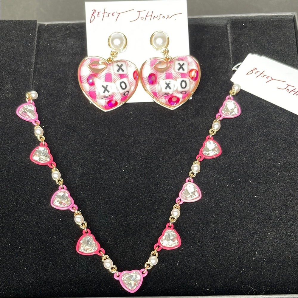 Betsey Johnson Pink Heart Necklace & Earrings Set